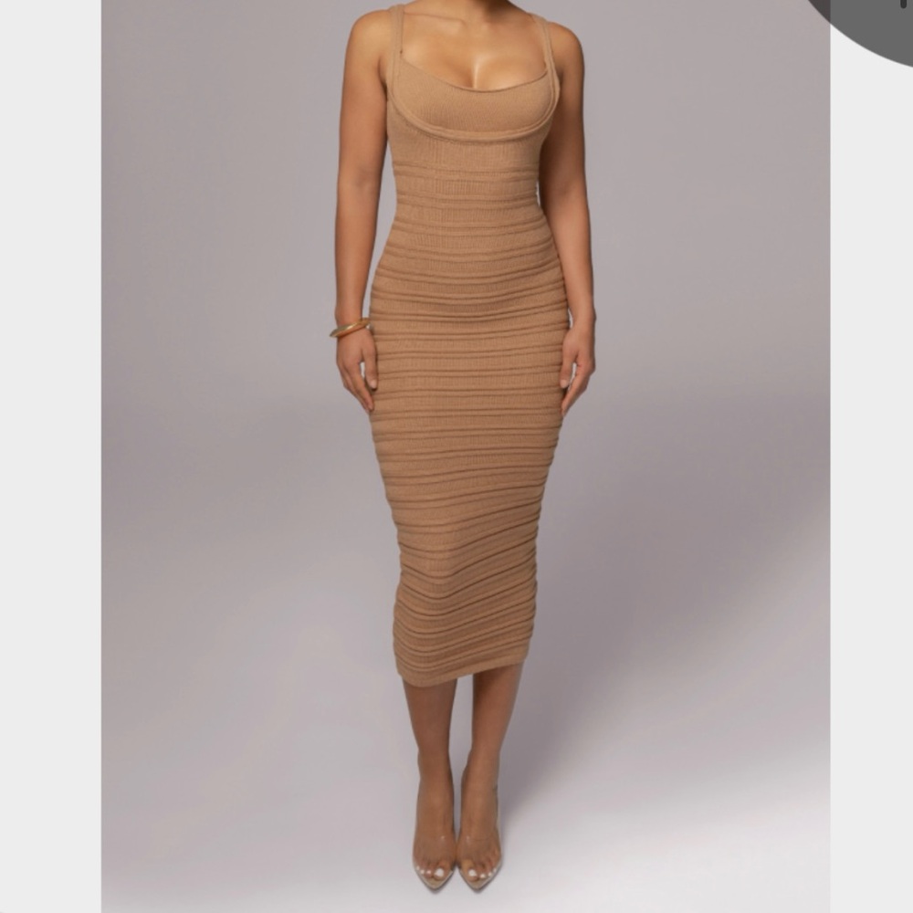 JLUXLABEL Tan Ribbed Maxi Dress